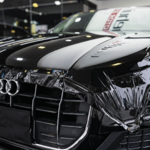 A demonstration of the self-healing property on a TPU PPF with a heat gun