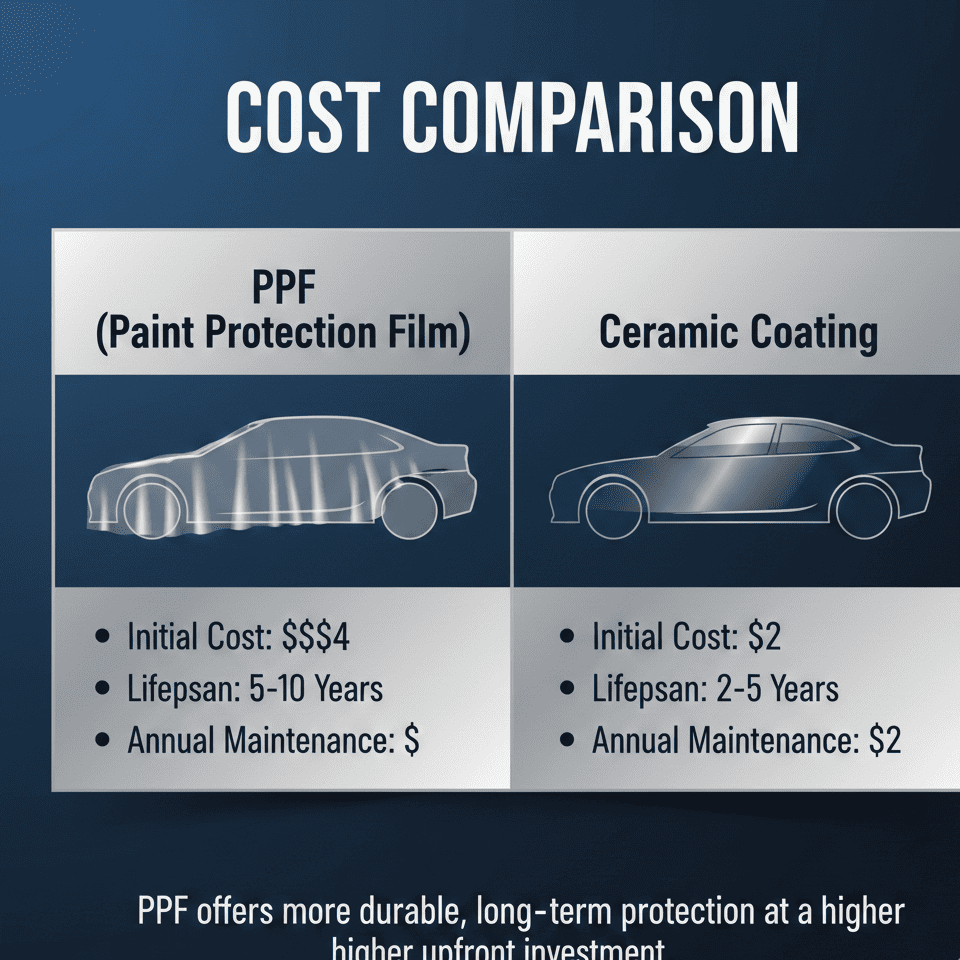 A graphic showing two cars, one with a higher price tag labeled 