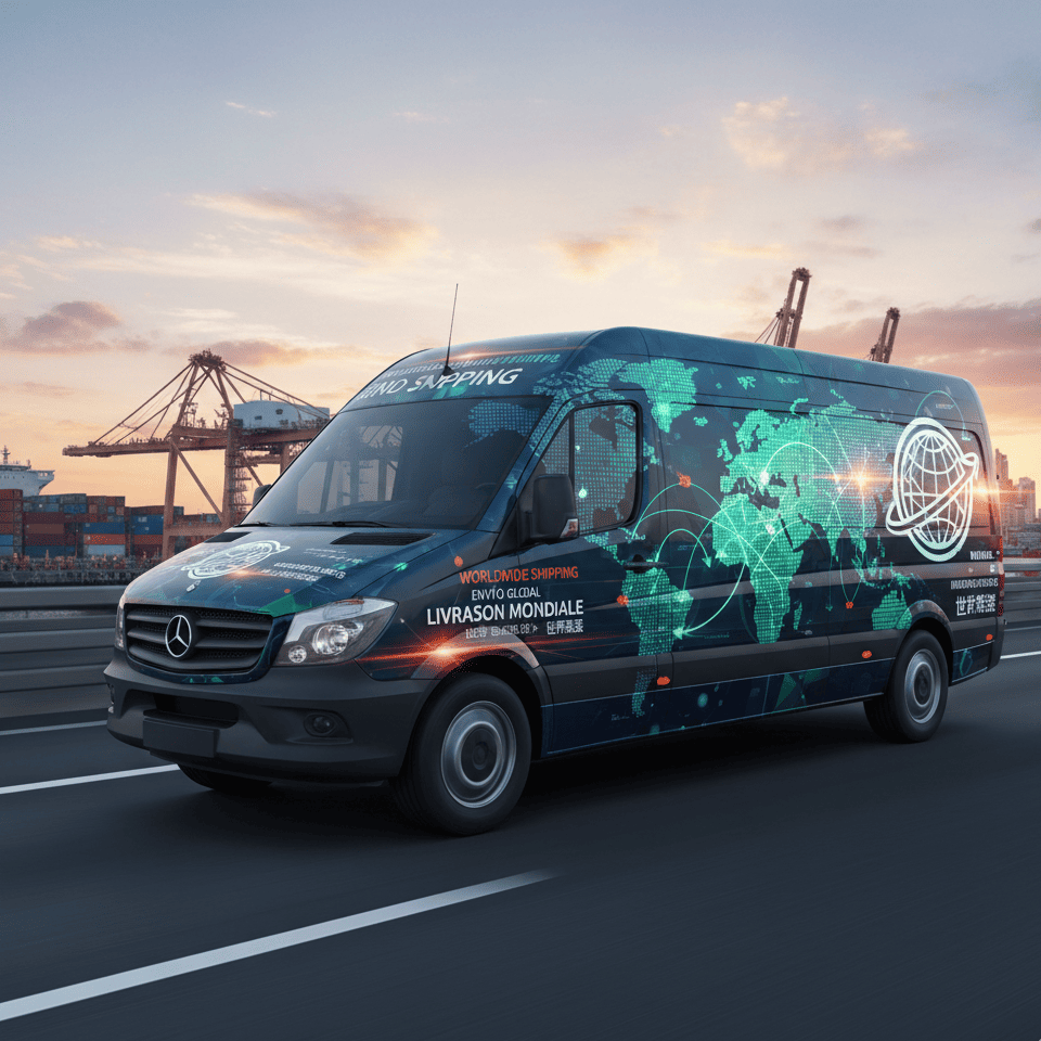 A professional sales manager on a video call with a client, with a map of global shipping routes in the background