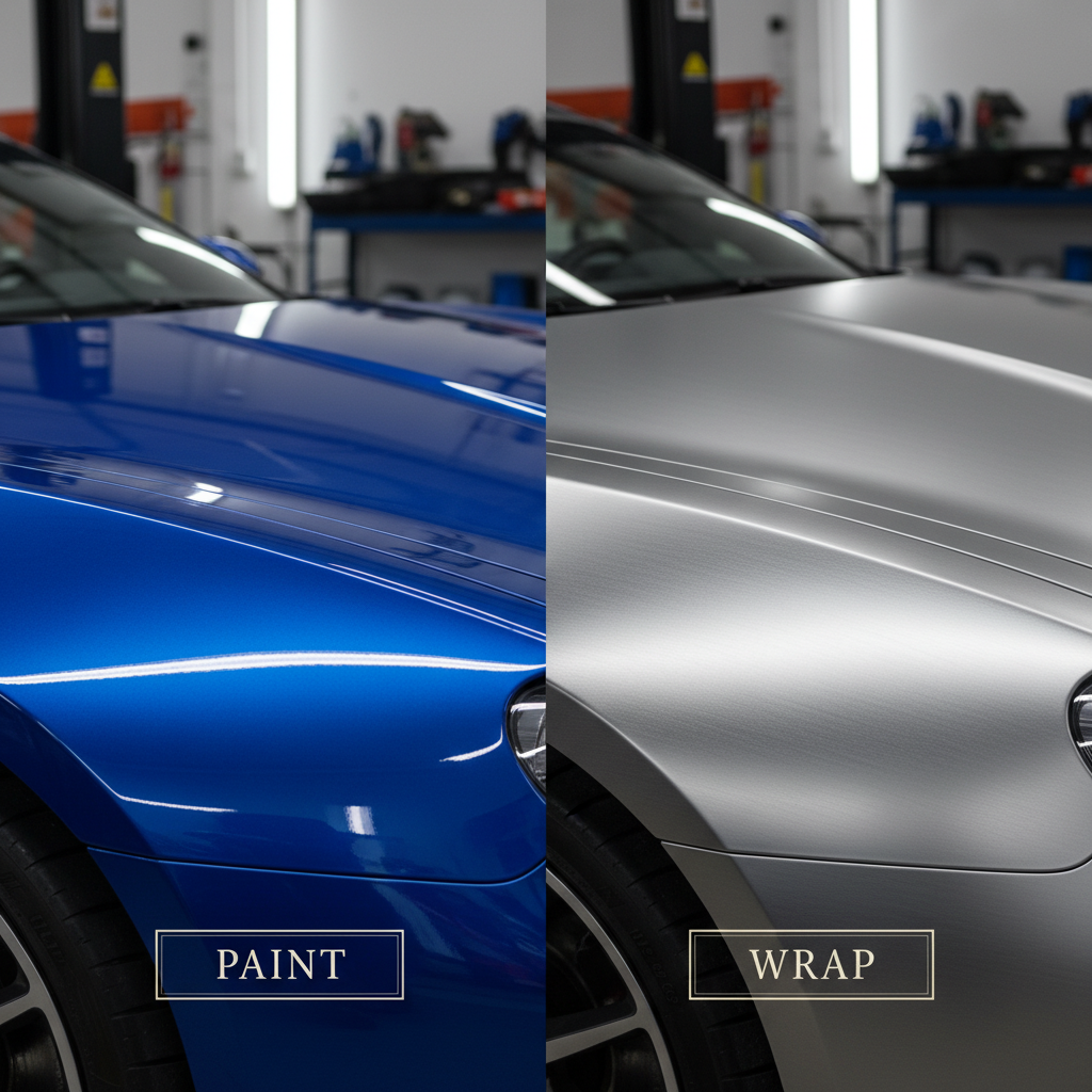 Comparison of car paint and wrap finishes.