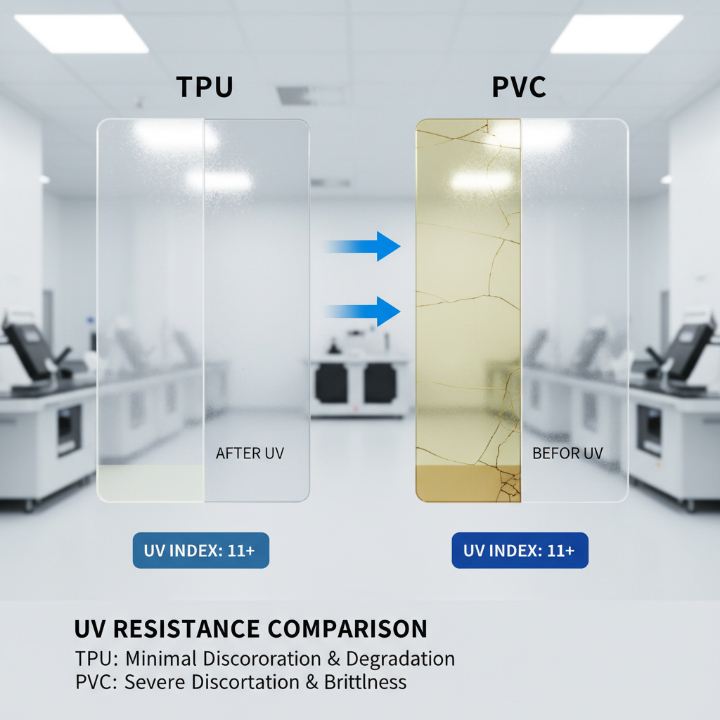A side-by-side comparison of a yellowed, faded cheap wrap next to a pristine, bright TPU film after simulated UV exposure