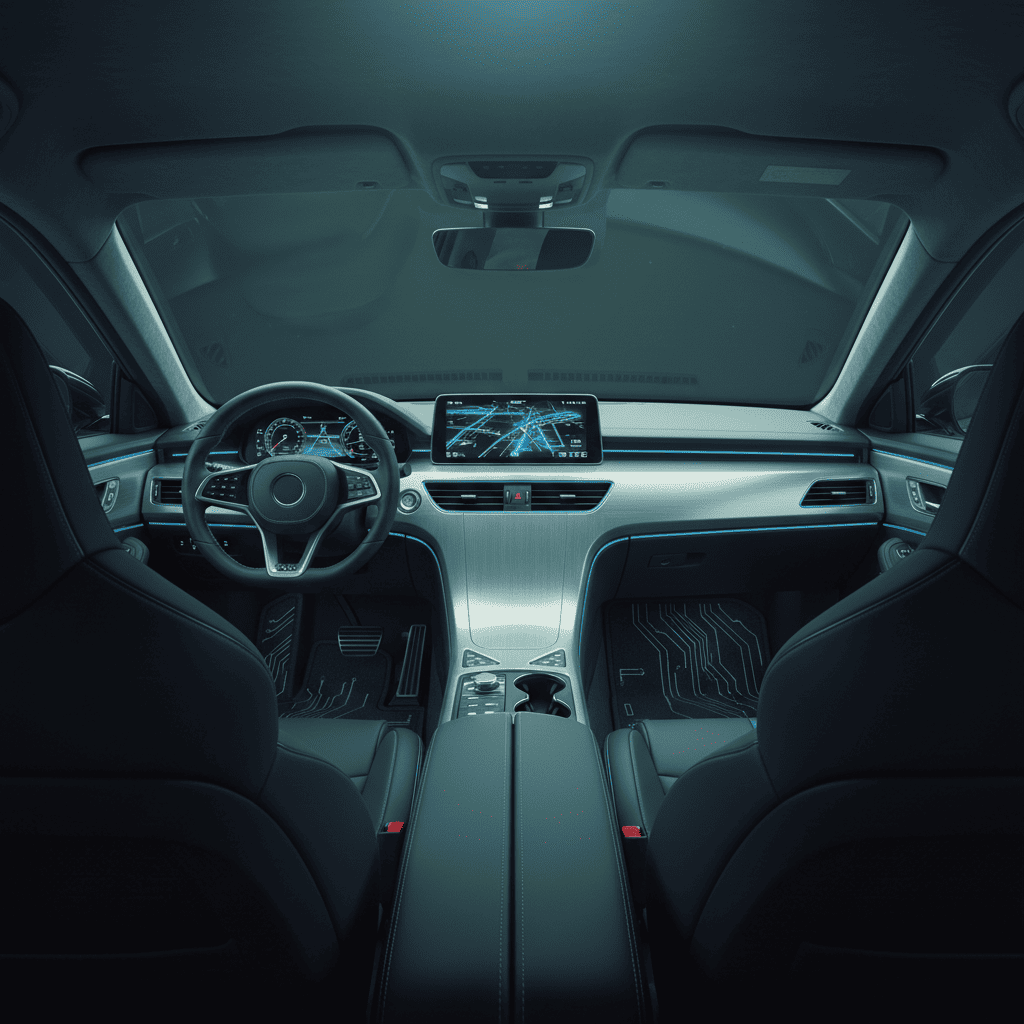 The cool, shaded interior of a car with tinted windows on a hot, sunny day