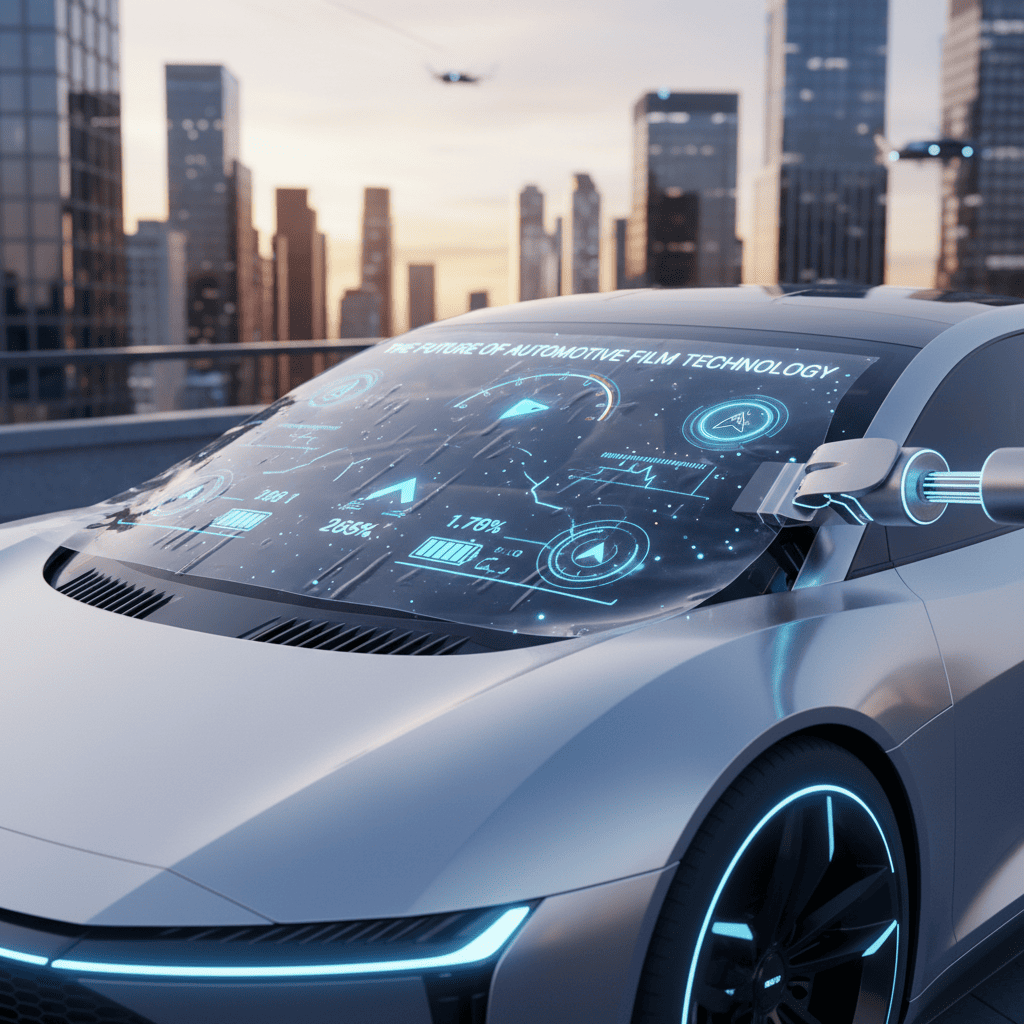 Futuristic car showcasing advanced film technology dashboard.